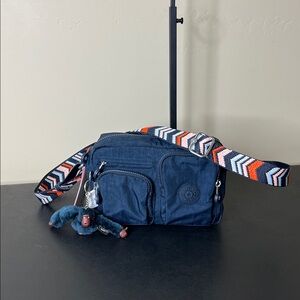 Kipling | Blue Chevron Crossbody Bag w/ Iconic Matt Gorilla 🦍 Bag Charm